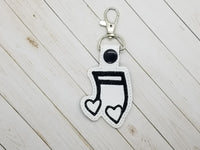 Music Note with Hearts DIGITAL Embroidery File, In The Hoop 4x4 Key fob, Snap tab, Keychain, Cute Things By Rebecca