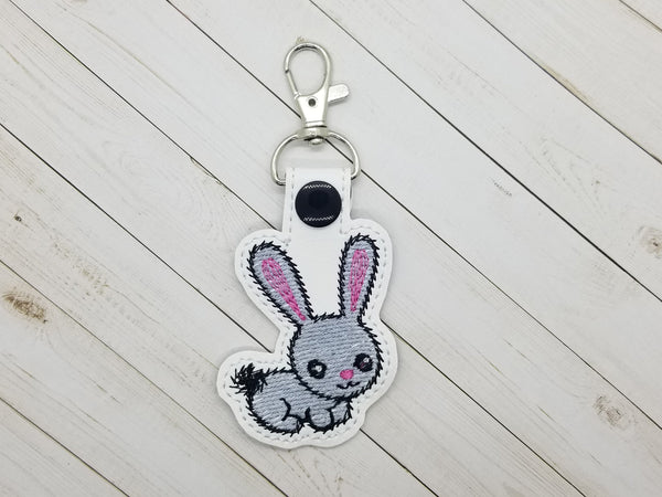 Cute Fluffy Bunny DIGITAL Embroidery File Key fob, Snap tab, Keychain