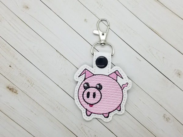 Cute Round Pig DIGITAL Embroidery File Key fob, Snap tab, Keychain