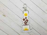 Sunrise Coffee DIGITAL Embroidery File, In The Hoop Key fob, Snap tab, Keychain