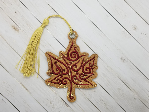 Pretty Fall Leaf or Maple Leaf DIGITAL Embroidery File, In The Hoop Bookmark, Ornament, Gift Bag Tag, Cute Things By Rebecca