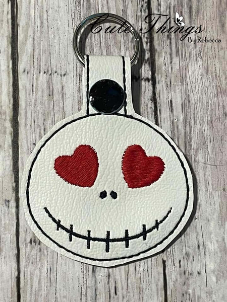 Jack Heart Eyes DIGITAL Embroidery File, In The Hoop Key fob, Snap tab, Keychain