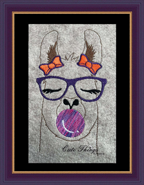 Bubblegum Llama DIGITAL Embroidery File,  4x4, 5x7, 6x10, 7x12,