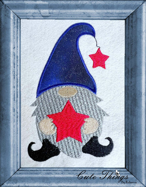 Star Gnome Applique DIGITAL Embroidery File,  4x4, 5x7, 6x10, 7x12,