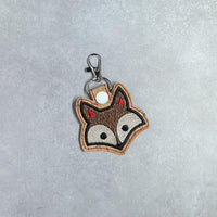 Fox Face DIGITAL Embroidery File, In The Hoop Key fob, Snap tab, Keychain